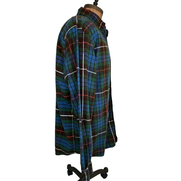 LL Bean Men’s Scotch Plaid Flannel Shirt Sz XL 228061 100% Cotton Green Blue - Picture 2 of 5